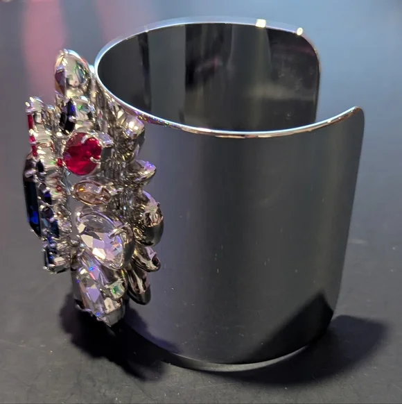 Swarovski Silver Cuff with Red and Blue Crystals - Picture 4 of 6